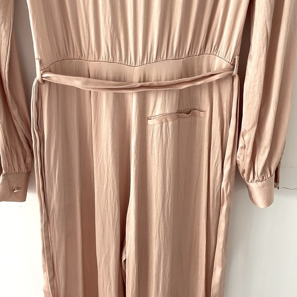 Reiss Regina Satin Jumpsuit Romper Pink Nude Longsleeve Pleated Wide Leg 0 - Picture 13 of 16